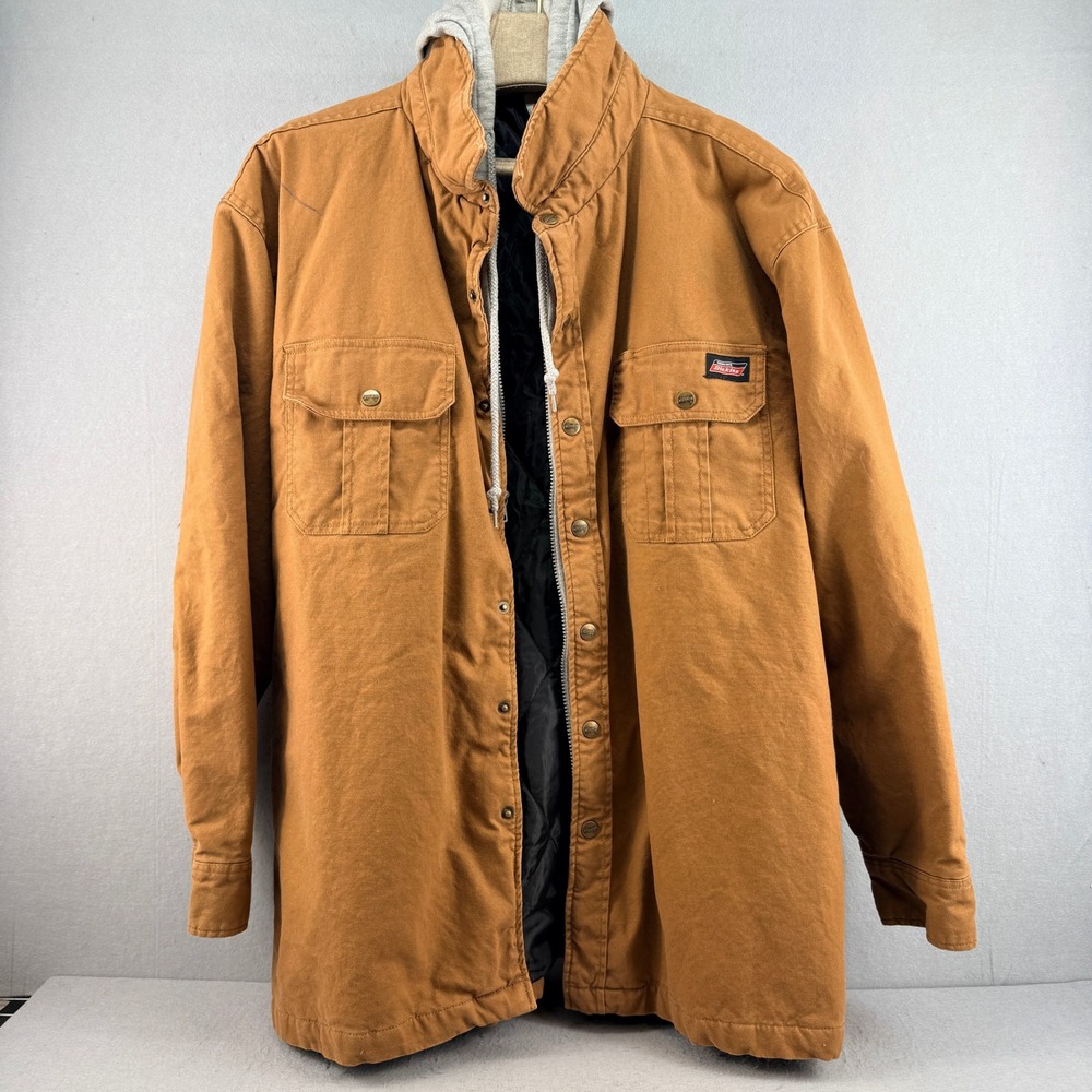 Genuine Dickies Mens 2XL‎ Brown Canvas Hooded Quilted Work Jacket RN123187
